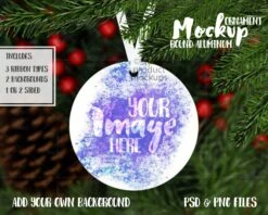 Dye Sublimation Round Aluminum Christmas Ornament Mockup | Add Your Own Image And Background