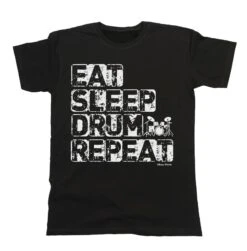 Mens Drummer T-Shirt, Eat Sleep Drum Repeat - Organic Cotton - Christmas Gift Music, Sustainable Gift