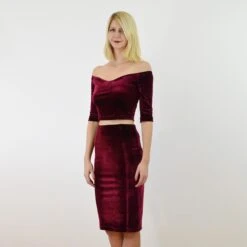 VELVET PENCIL SKIRT | Red Velvet Panelled Pencil Skirt With High Waist. Mid-Length Bodycon Stretch Velvet Skirt, Christmas Party Skirt -Jewellery Soldes Boutique il fullxfull.2519226074 i2zi