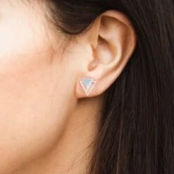 Triangle Stud Twain Earrings, Geometric Silver Post Earrings, Minimalist Jewellery, Christmas Gift Earrings -Jewellery Soldes Boutique il fullxfull.2521273435 cim7