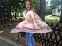 Pink Printed Scarf. Sheer Head Bohemian Autumn Bridesmaid Modern Wing Floral Scarf. Christmas Gift. -Jewellery Soldes Boutique il fullxfull.2529172545 ctm4