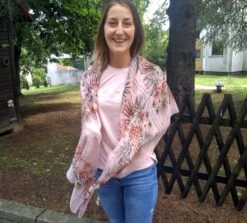 Pink Printed Scarf. Sheer Head Bohemian Autumn Bridesmaid Modern Wing Floral Scarf. Christmas Gift. -Jewellery Soldes Boutique il fullxfull.2529173957 mpgq