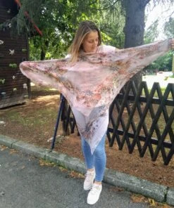 Pink Printed Scarf. Sheer Head Bohemian Autumn Bridesmaid Modern Wing Floral Scarf. Christmas Gift. -Jewellery Soldes Boutique il fullxfull.2529174503 i2vo