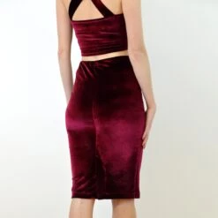 VELVET PENCIL SKIRT | Red Velvet Panelled Pencil Skirt With High Waist. Mid-Length Bodycon Stretch Velvet Skirt, Christmas Party Skirt -Jewellery Soldes Boutique il fullxfull.2566887639 60vj