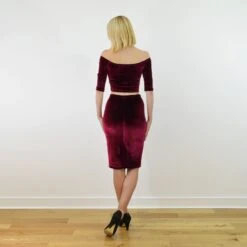VELVET PENCIL SKIRT | Red Velvet Panelled Pencil Skirt With High Waist. Mid-Length Bodycon Stretch Velvet Skirt, Christmas Party Skirt -Jewellery Soldes Boutique il fullxfull.2566887641 7nz9
