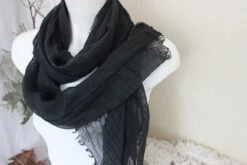 Dark Gray Cotton Men Shawl, Over Size Crumpled , Dark Gray Loose Weave , Unisex Soft Boho, Smoke Gray Bohemian Scarf, Men Christmas Gift
