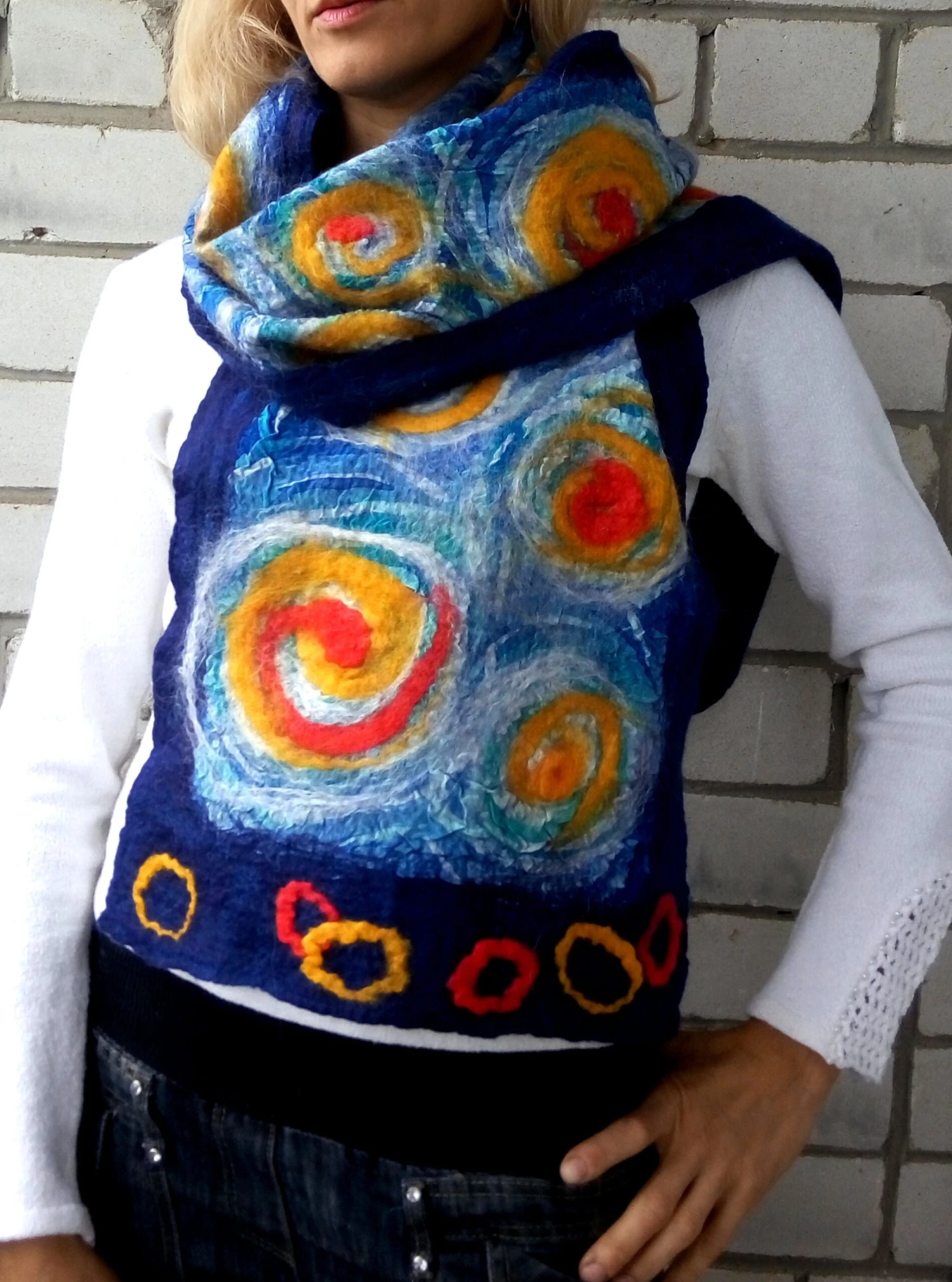 Van Gogh Scarf, Nuno Felted, Wool Winter Scarf, Hand Painted Silk, Art Scarf, Merino Wool, Soft Scarf, Christmas Present, Gift For Friend, 8 Van Gogh Scarf, Nuno Felted, Wool Winter Scarf, Hand Painted Silk, Art Scarf, Merino Wool, Soft Scarf, Christmas Present, Gift For Friend, - Image 6