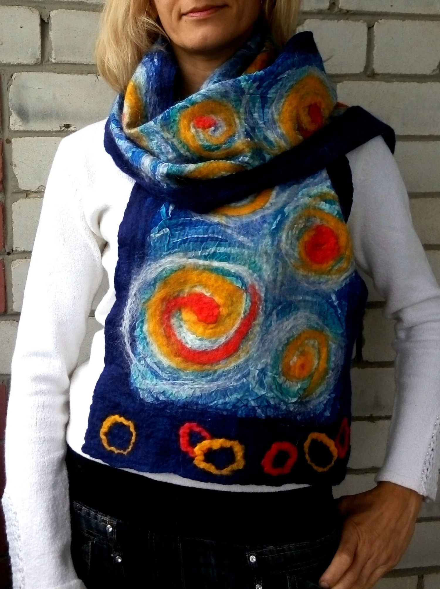 Van Gogh Scarf, Nuno Felted, Wool Winter Scarf, Hand Painted Silk, Art Scarf, Merino Wool, Soft Scarf, Christmas Present, Gift For Friend, 9 Van Gogh Scarf, Nuno Felted, Wool Winter Scarf, Hand Painted Silk, Art Scarf, Merino Wool, Soft Scarf, Christmas Present, Gift For Friend, - Image 7