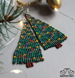 Christmas Tree Beaded Earrings New Year Earrings Green Long Earrings Christmas Gift Seed Bead Earrings Boho Earrings New Year Fringe Earring -Jewellery Soldes Boutique il fullxfull.2633948206 3hhk