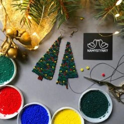 Christmas Tree Beaded Earrings New Year Earrings Green Long Earrings Christmas Gift Seed Bead Earrings Boho Earrings New Year Fringe Earring -Jewellery Soldes Boutique il fullxfull.2633997520 16d5