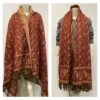Maroon Beige Colour Scarf Real Yak Wool Shawl Handmade Floral Print DOUBLE Sided Scarf Unisex Blanket High Quality Christmas Gift For Anyone