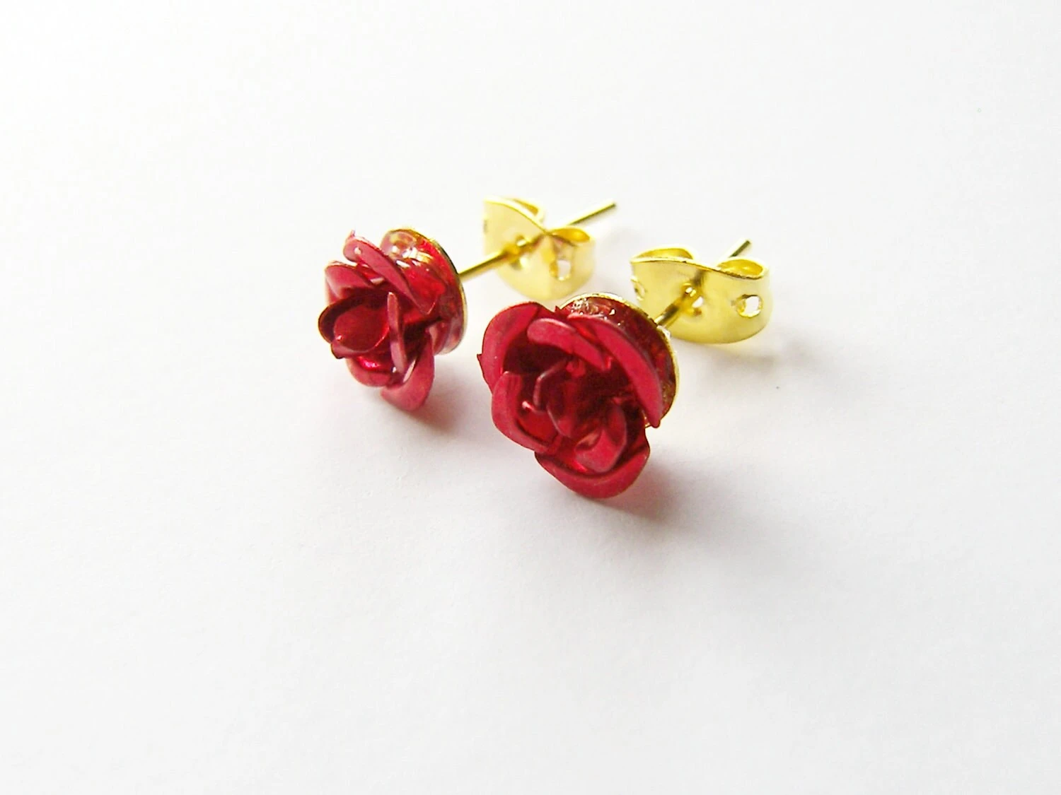 Christmas Gift, Dainty Red Rose Earrings, Studs, Post 6 Christmas Gift, Dainty Red Rose Earrings, Studs, Post - Image 4