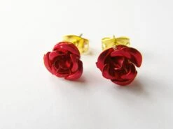 Christmas Gift, Dainty Red Rose Earrings, Studs, Post