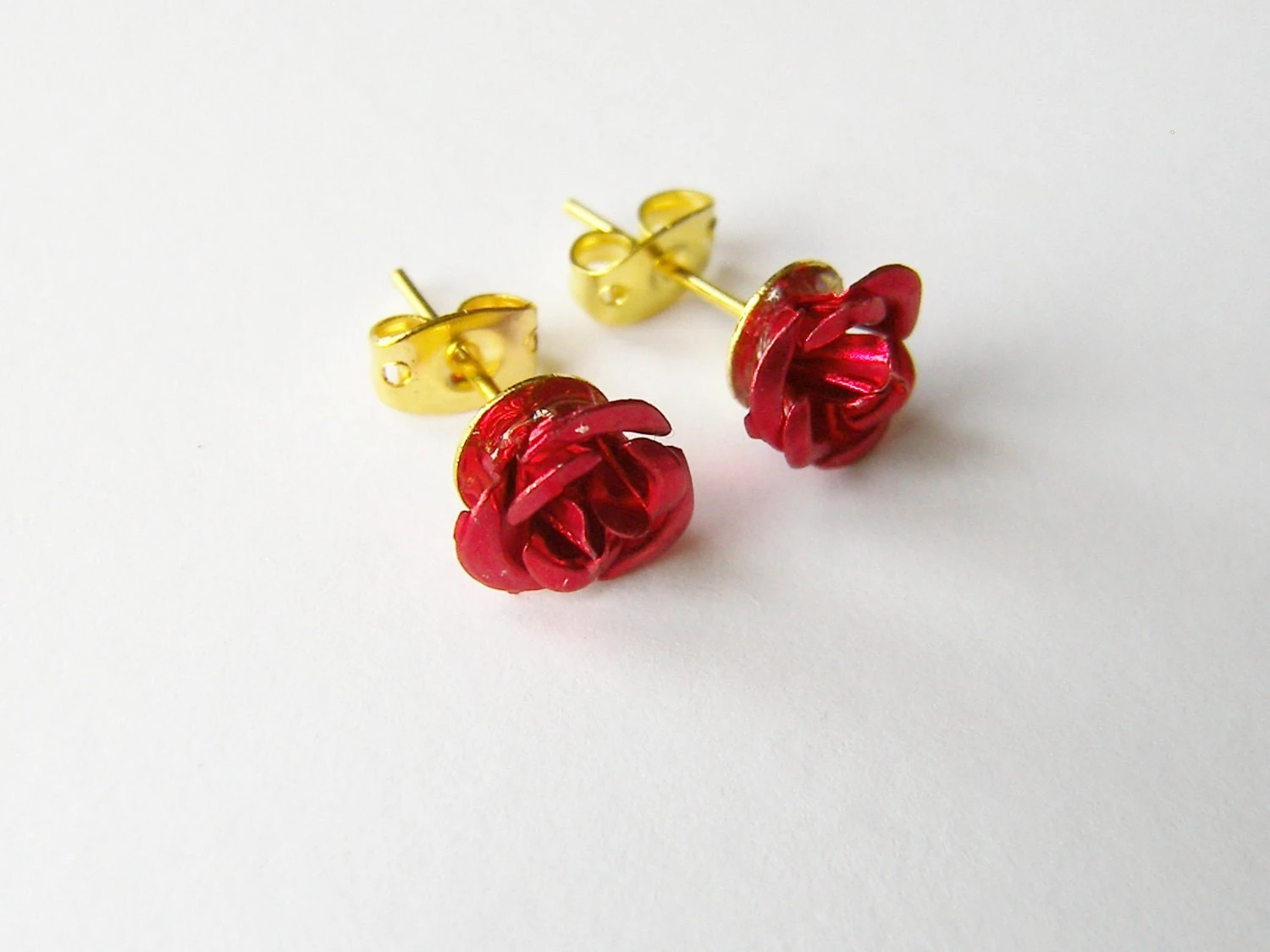 Christmas Gift, Dainty Red Rose Earrings, Studs, Post 4 Christmas Gift, Dainty Red Rose Earrings, Studs, Post - Image 2