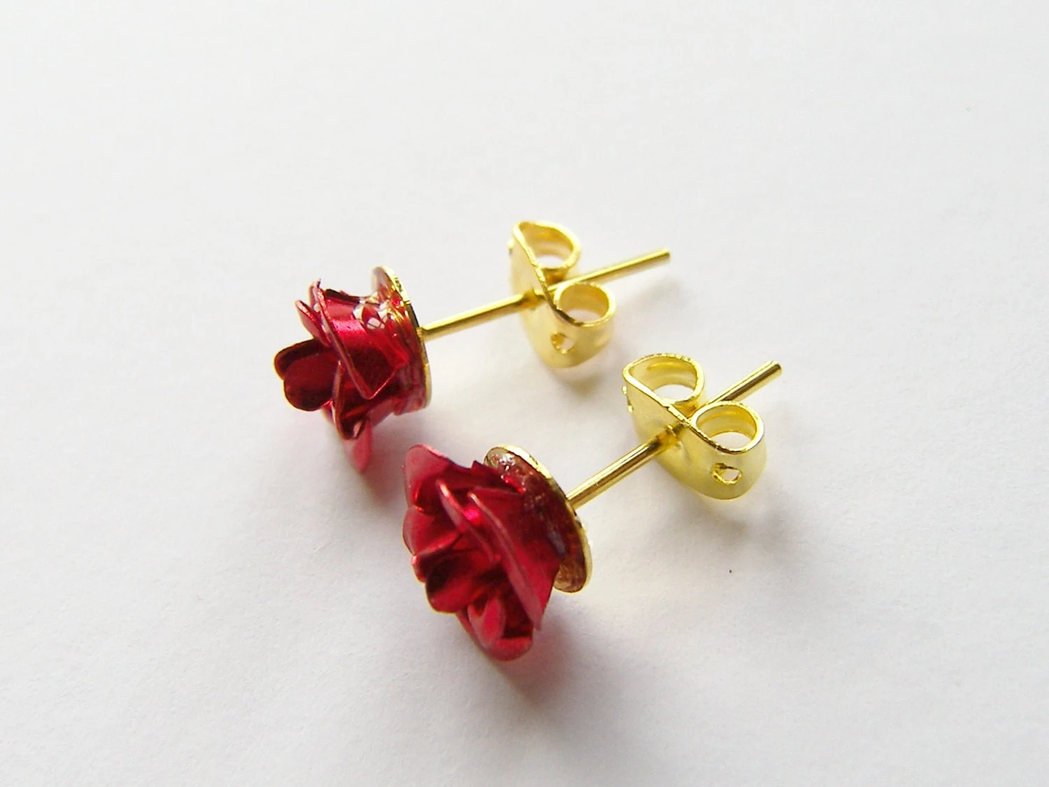 Christmas Gift, Dainty Red Rose Earrings, Studs, Post 5 Christmas Gift, Dainty Red Rose Earrings, Studs, Post - Image 3