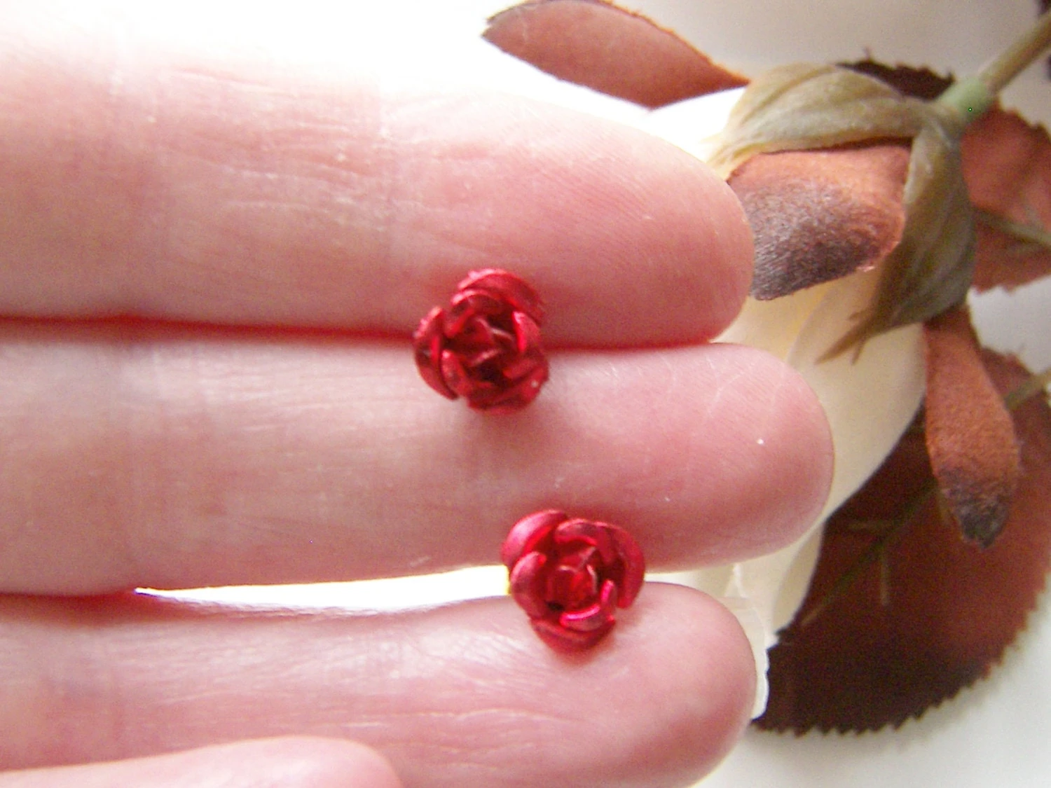 Christmas Gift, Dainty Red Rose Earrings, Studs, Post 7 Christmas Gift, Dainty Red Rose Earrings, Studs, Post - Image 5