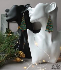 Christmas Tree Beaded Earrings New Year Earrings Green Long Earrings Christmas Gift Seed Bead Earrings Boho Earrings New Year Fringe Earring -Jewellery Soldes Boutique il fullxfull.2664923826 5zyj