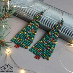 Christmas Tree Beaded Earrings New Year Earrings Green Long Earrings Christmas Gift Seed Bead Earrings Boho Earrings New Year Fringe Earring -Jewellery Soldes Boutique il fullxfull.2664923842 7hn5