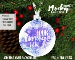 Dye Sublimation Ball Bauble Shaped Aluminum Christmas Ornament Mockup | Add Your Own Image And Background