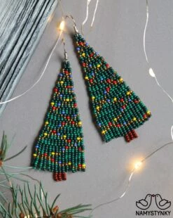 Christmas Tree Beaded Earrings New Year Earrings Green Long Earrings Christmas Gift Seed Bead Earrings Boho Earrings New Year Fringe Earring -Jewellery Soldes Boutique il fullxfull.2681607679 jil2