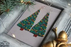 Christmas Tree Beaded Earrings New Year Earrings Green Long Earrings Christmas Gift Seed Bead Earrings Boho Earrings New Year Fringe Earring