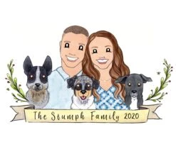 Family Portrait, Custom Watercolor Illustration, Hipster Christmas Gift -Jewellery Soldes Boutique il fullxfull.2690587852 p1e0