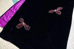 Christmas Shawl From Japan - Good, Soft Velvet Black With Embroideries Poly Christmas Leaves Chest Nuts Oak, Japanese Scarf, Japan Gift