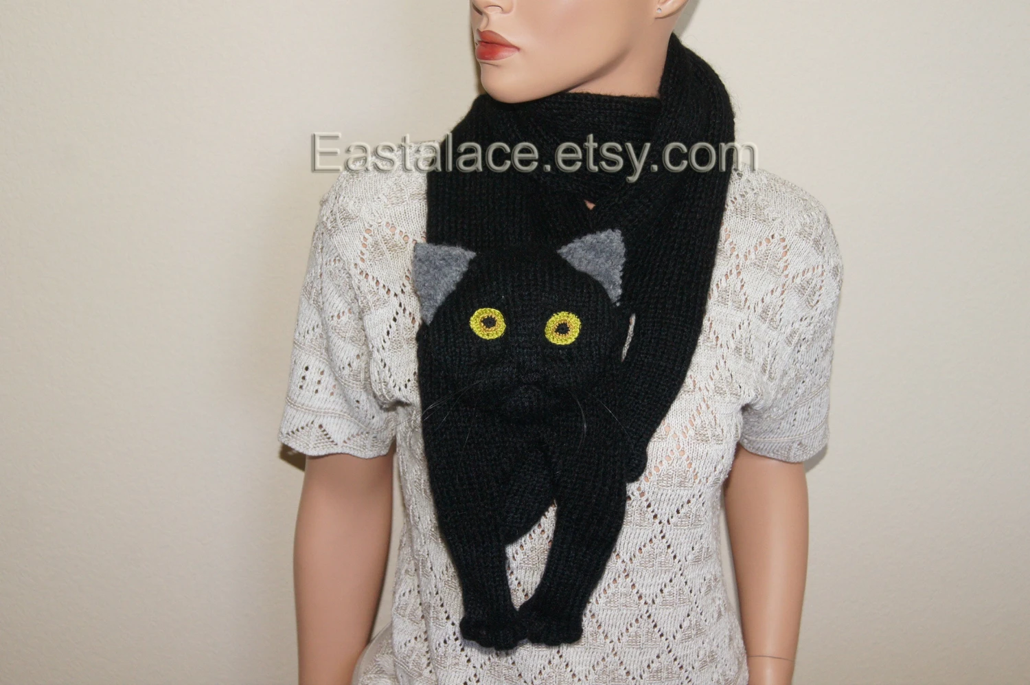 Black Cat Scarf Knitting Christmas Gift, Knitting Cat Scarf 3 Black Cat Scarf Knitting Christmas Gift, Knitting Cat Scarf
