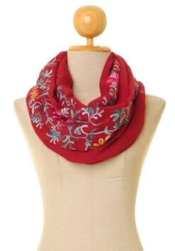 Embroidered Scarf | Red Infinity Scarf | Hijab Scarf | Embroidery Scarf | Embroidered Shawl | Red Scarf Pashmina | Christmas Gifts -240