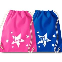 Drawstring PE Bag - Personalised Star Name School Rucksack - Gym Kit For Boys Or Girls - Drawcord Backpack - Christmas Gift For Kids
