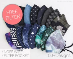 Nose Wire Cotton Filter Pocket 4 Layers Face Mask | Reusable And Washable | Mom Christmas Gift | Navy Blue Face Mask For Men| Mom Gifts