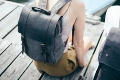 Tamar Canvas Backpack | Heavy-Duty Canvas Rucksack | Reclaimed Leather | Vintage Backpack | Canvas Bag Brushed Grey | Unisex Christmas Gift