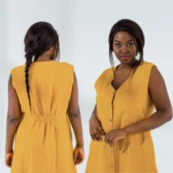 Sleeveless V Neck Linen Button Down Dress With Elastic Band At The Back | Summer Linen Dress - 1009-1 - Christmas Gift - Gift For Her -Jewellery Soldes Boutique il fullxfull.2987186343 lngf