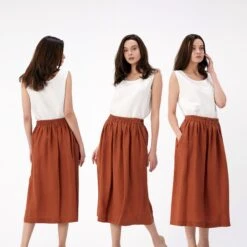 Linen Skirt With Pockets | Pleated Elastic Waist Washed Linen Skirt | Midi Skirt | - 1024 - Christmas Gift - Gift For Her -Jewellery Soldes Boutique il fullxfull.2995858176 6wgk