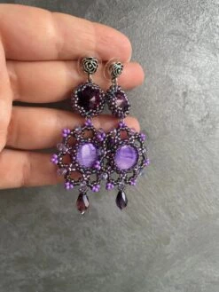 Christmas Gift Unique Gift For Her, Purple Chandelier Earrings, Amethyst Swarovski Crystal And Mother Of The Pearl Beaded Earrings Drop -Jewellery Soldes Boutique il fullxfull.3033407545 7bgz