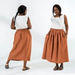 Linen Skirt With Pockets | Pleated Elastic Waist Washed Linen Skirt | Midi Skirt | - 1024 - Christmas Gift - Gift For Her -Jewellery Soldes Boutique il fullxfull.3043571019 j29r