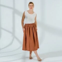 Linen Skirt With Pockets | Pleated Elastic Waist Washed Linen Skirt | Midi Skirt | - 1024 - Christmas Gift - Gift For Her -Jewellery Soldes Boutique il fullxfull.3043571023 iou7