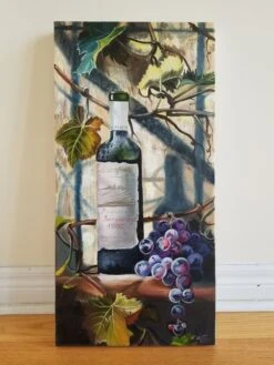 Wine, Grapes, Grapevine And Italian Sun. Christmas Gift. New Year Gift. Original Oil Painting On Canvas Italian Still Life Italian Landscape