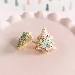 Miniature Christmas Tree Sugar Cookie Earrings - Festive Holiday Jewelry - Cute Christmas Gift Or Stocking Stuffer For Girls