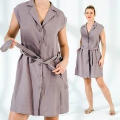 Sleeveless Tunic Linen Dress With Belt | Christmas Gift | Button-Down Linen Tunic Dress | Sleeveless Summer Dress | Relaxed Fit | - 1035 -Jewellery Soldes Boutique il fullxfull.3170475804 c7oo