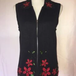 Vintage UGLY XMAS Sz M Women's Black W/Poinsettia Sweater Vest Zips Up Christmas Party Parties -Jewellery Soldes Boutique il fullxfull.3278397524 cnni