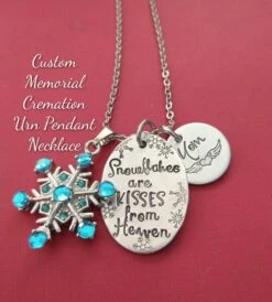 Memorial Snowflake Cremation Urn Necklace, Mom Grandma, Sister, Aunt, Nana Memorial Custom Engraved Funeral Jewelry, Christmas Sympathy Gift