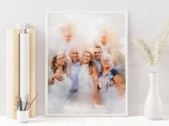 Custom Family Portrait From Photo, Personalized Gift For Her, Anniversary Gift For Couple, Engagement Gift, Wedding Gift, Christmas Gift