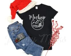 Gildan 64000 Christmas Mockup Black | Gildan 64000 Holiday Mockup | 64000 Seasonal Mockup | Christmas Tshirt Flat Lay | Gildan 64000 Black