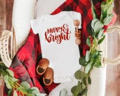 Merry And Bright Onesie ®, Baby Girl Christmas Outfit, New Born Baby Clothes,