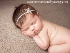 Snowflake Newborn Tie Back Headband, Baby Snowflake Headband, Winter Baby Girl Headband, Newborn Photo Prop, Baby Christmas Headband