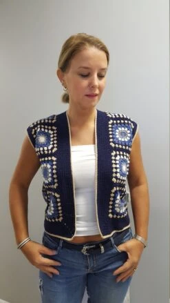 Granny Square Waistcoat, Crochet Waistcoat, Vintage Womens Crochet Motif, Crochet Vest, Blue Tone Waistcoat, Boho Waistcoat, Christmas Gift -Jewellery Soldes Boutique il fullxfull.3373952542 7eju