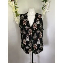 Vintage Christmas Santa Women's L Tapestry Vest Vintage Adjustable Bobbie Brooks Santa Claus Christmas Tree Snowman Gifts Holiday Vest