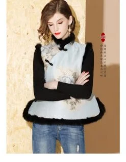 Traditional Chinese New Year Tang Song Waistcoat, Christmas Winter Tang Padded Coat, Elegant Jacquard Flowers, Hairy Festival Celebration -Jewellery Soldes Boutique il fullxfull.3398133728 7rcl