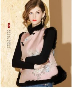 Traditional Chinese New Year Tang Song Waistcoat, Christmas Winter Tang Padded Coat, Elegant Jacquard Flowers, Hairy Festival Celebration -Jewellery Soldes Boutique il fullxfull.3398136614 o3rf